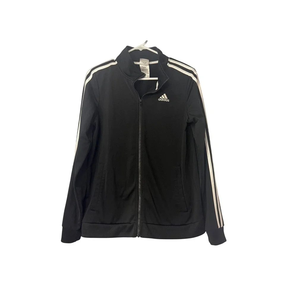 Adidas Kids Track Jacket Black White 3 Stripe Zip Up Full Zip Athleisure Size XL
